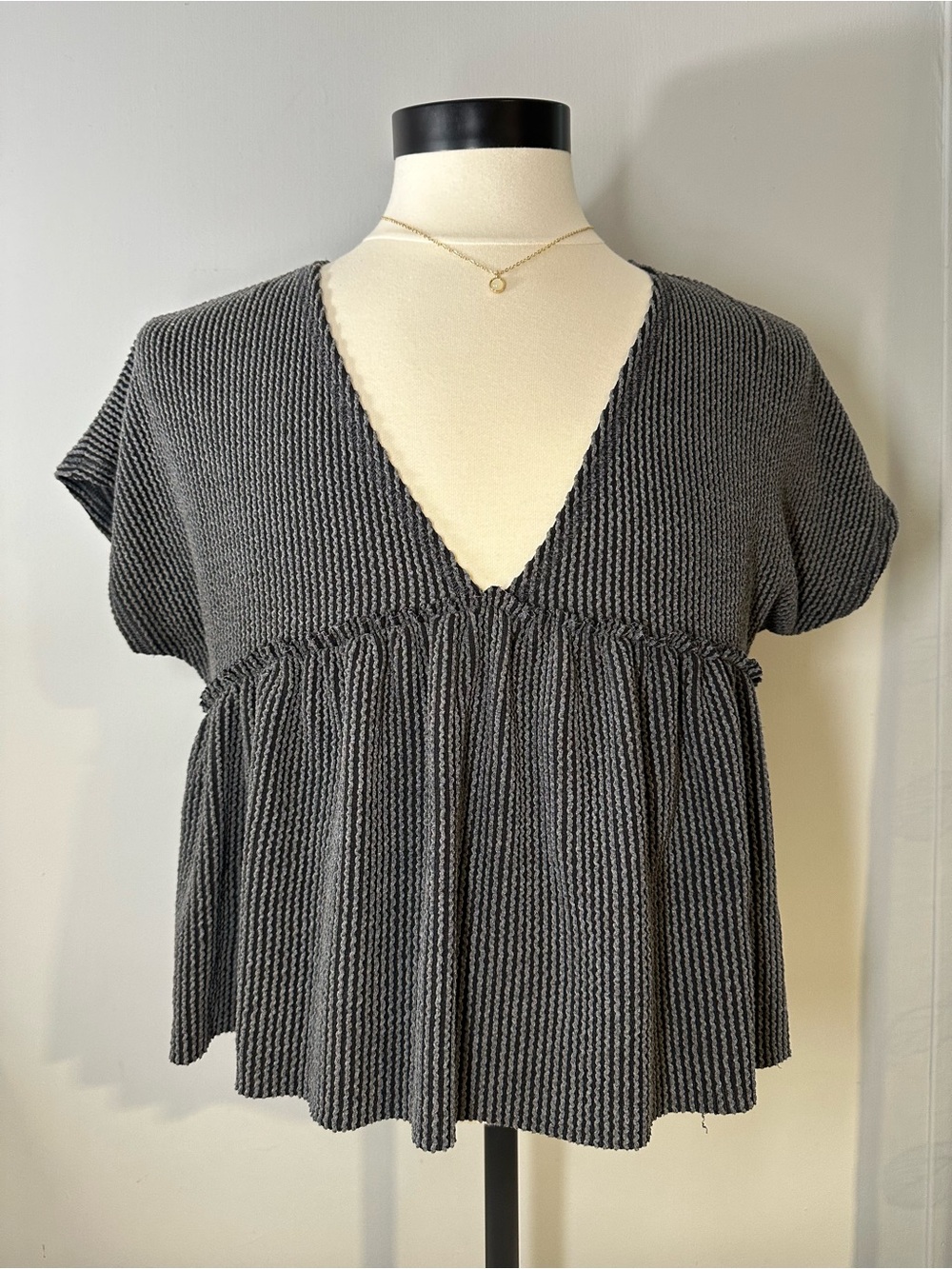 Altar'd State V-Neck Ribbed Babydoll Top